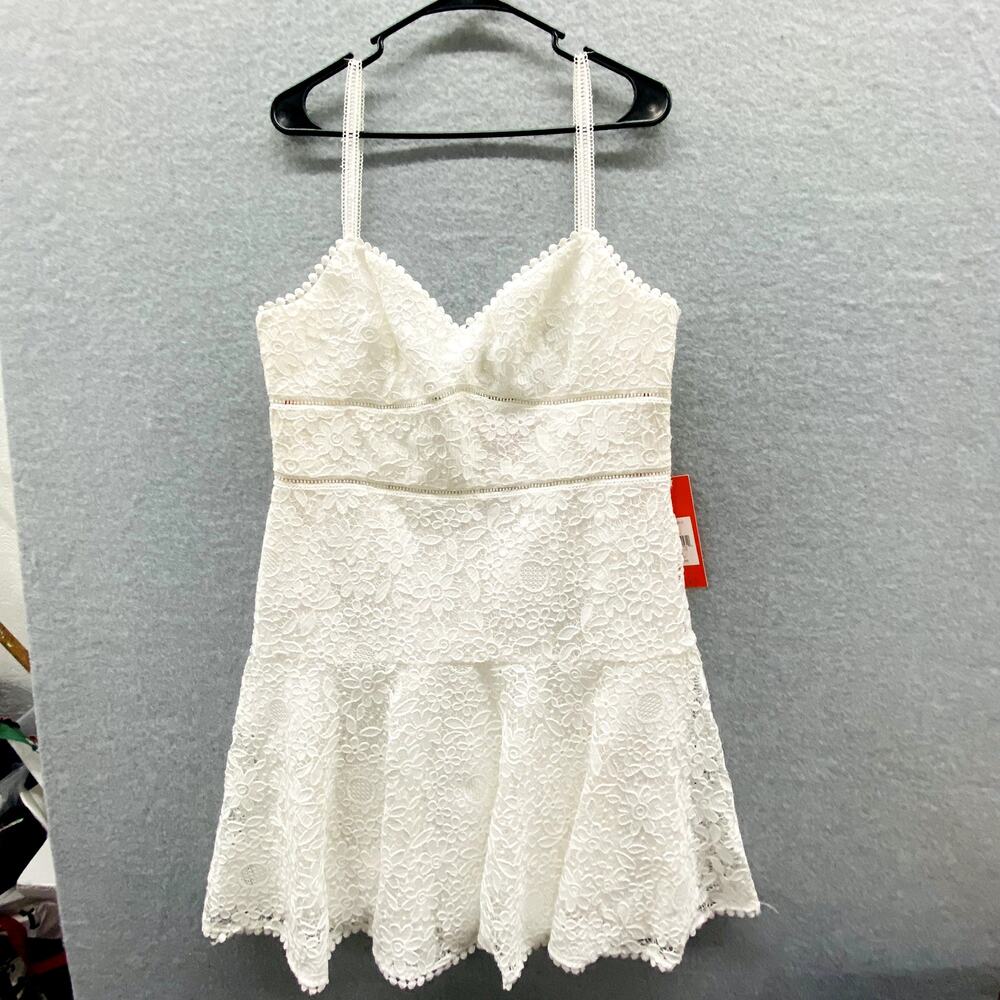 ML Monique Lhuillier Dress Womens Size 16 Bridal Applique Lace Mini Party White